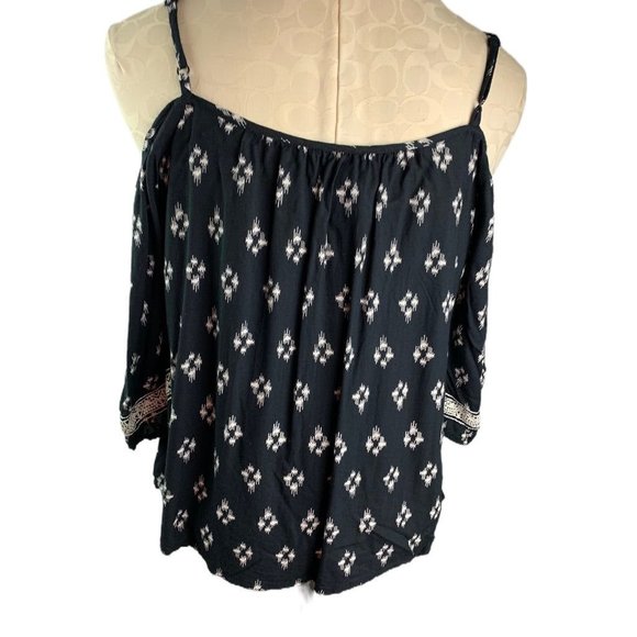 Small Band of Gypsies Women's Black White Boho Style Blouse Flowy - Picture 5 of 7